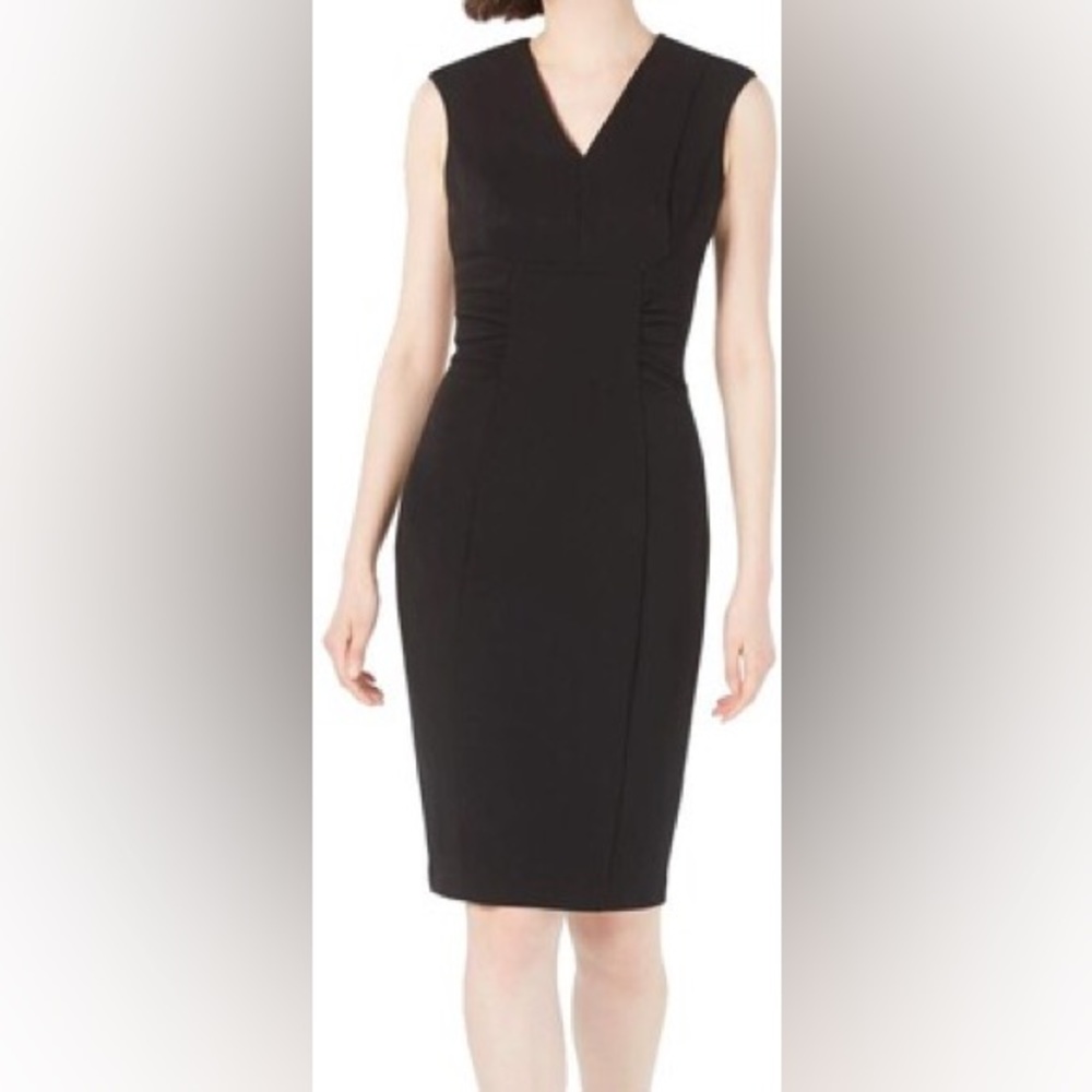 Calvin Klein Women’s Sleeveless V-Neck Sheath with Ruched Sides Dress Red Size 6